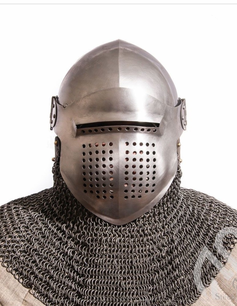 Bascinet 1350-1440 years with Single Ocular visor. Ready to ship. photo made by Steel-mastery.com