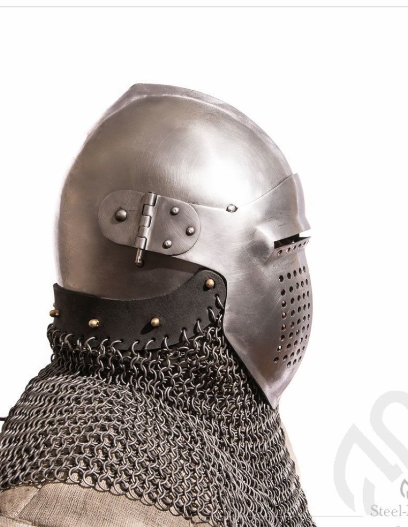 Bascinet 1350-1440 years with Single Ocular visor. Ready to ship. photo made by Steel-mastery.com