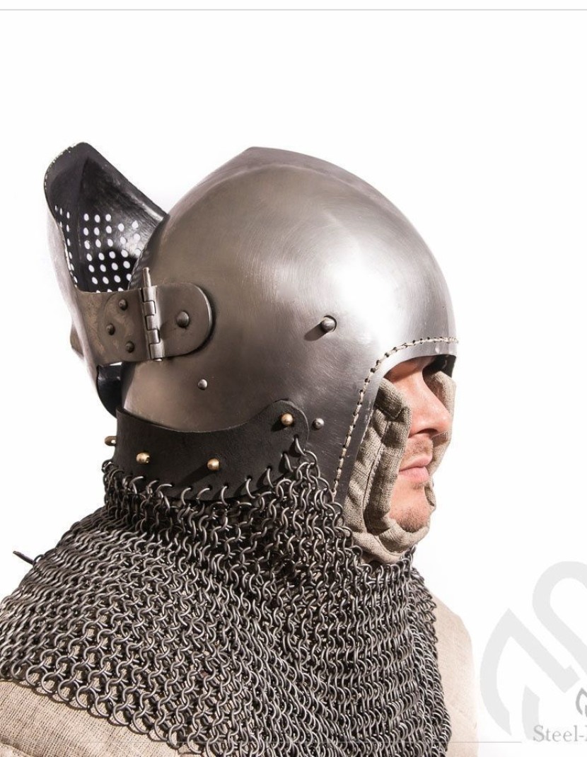 Bascinet 1350-1440 years with Single Ocular visor. Ready to ship. photo made by Steel-mastery.com