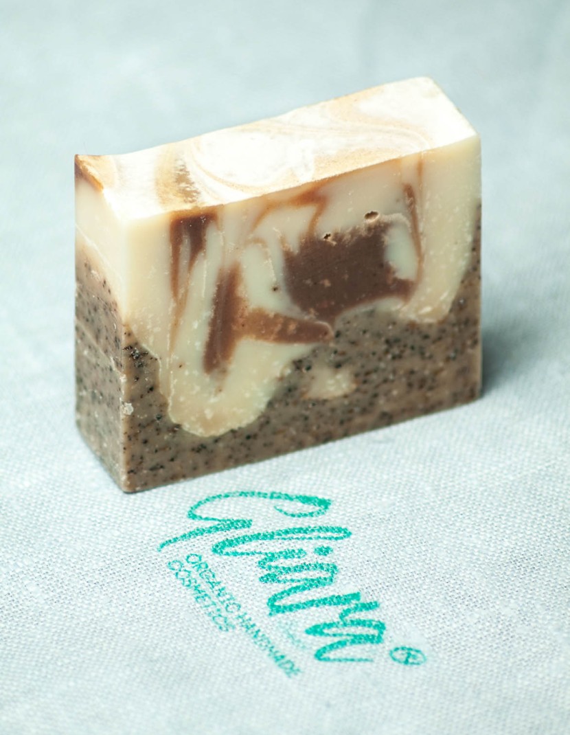 Homemade natural craft scrub soap with coffee and cocoa photo made by Steel-mastery.com