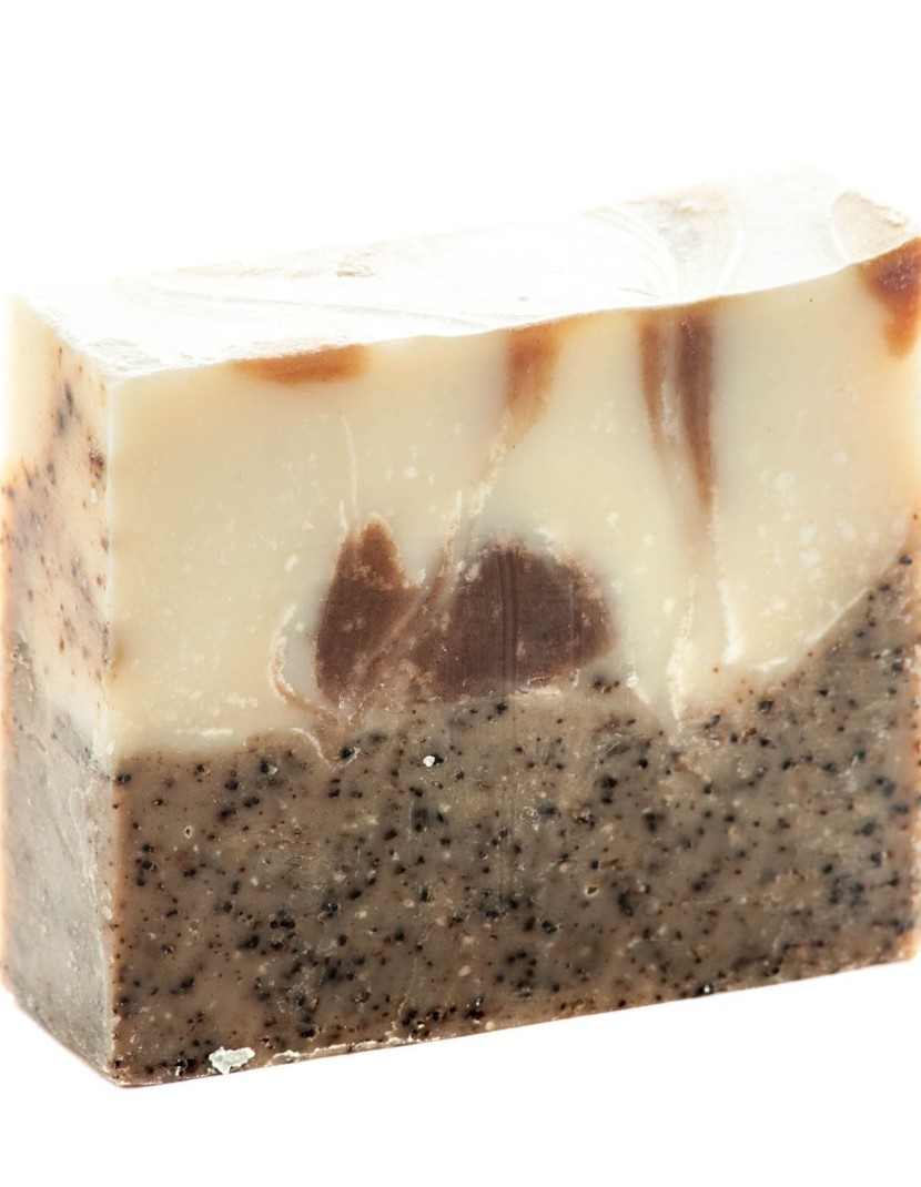 Homemade natural craft scrub soap with coffee and cocoa photo made by Steel-mastery.com