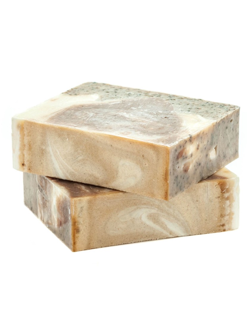 Homemade natural craft scrub soap with coffee and cocoa photo made by Steel-mastery.com