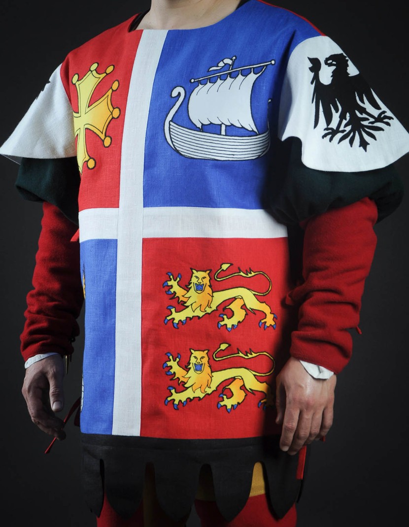 Quarter colored tabard with boat, tower and lions photo made by Steel-mastery.com