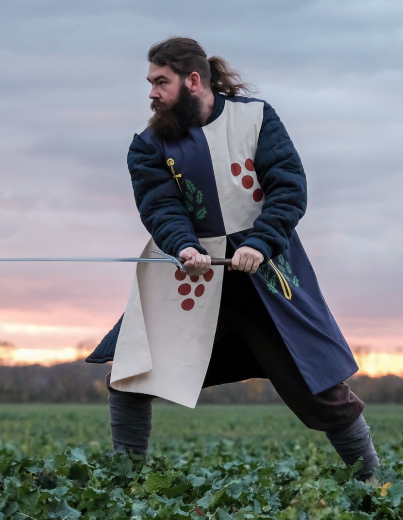 Tabard with silk-screening of scarlet dots, golden swords, and green oak leaves photo made by Steel-mastery.com