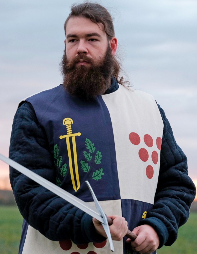 Tabard with silk-screening of scarlet dots, golden swords, and green oak leaves photo made by Steel-mastery.com