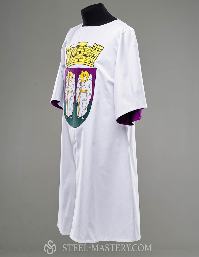 White cotton tabard with purple lining and decoration photo made by Steel-mastery.com