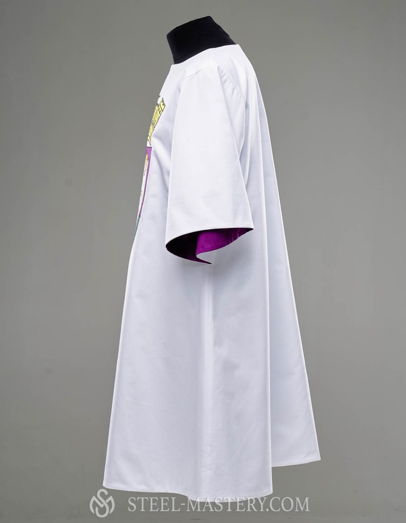 White cotton tabard with purple lining and decoration photo made by Steel-mastery.com