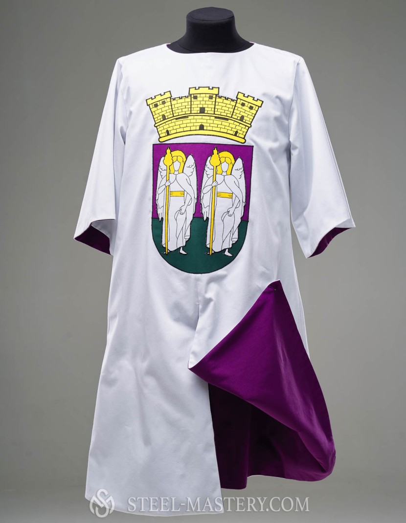 White cotton tabard with purple lining and decoration photo made by Steel-mastery.com