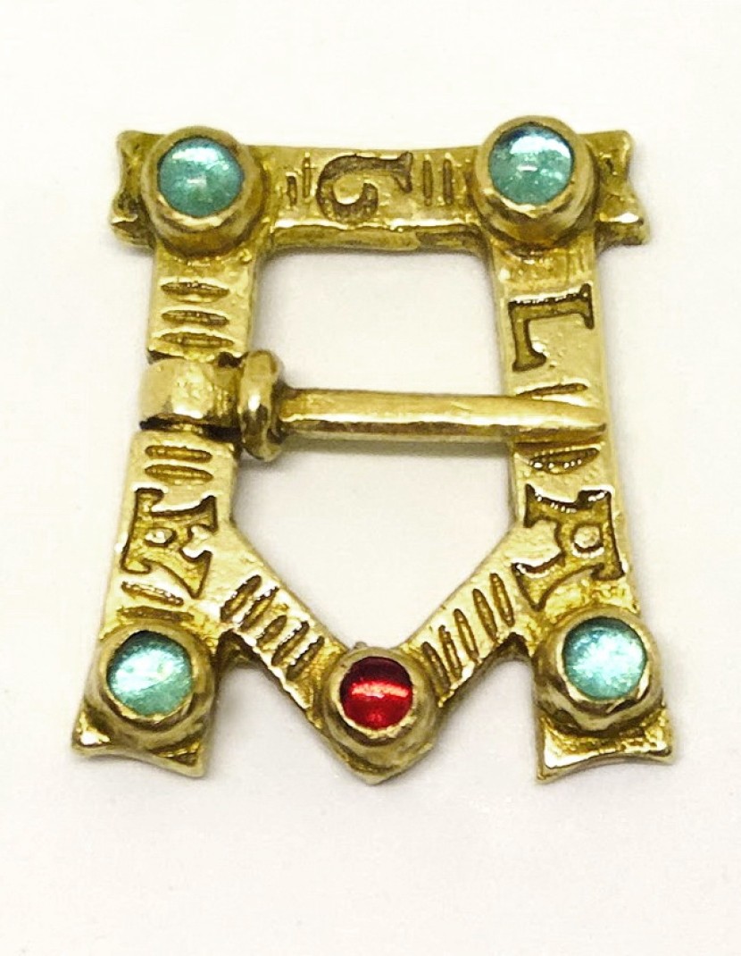 A-shaped brooch with glass gems 1 pc photo made by Steel-mastery.com