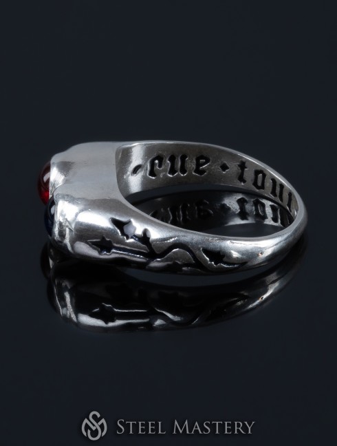 Medieval ring with two gems and inscription "Due tout mon coer" ("With all my heart"). France or England, 15th century