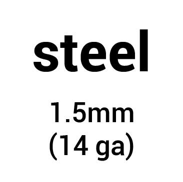 Material of metal plates for brigandines: cold-rolled steel, 1.5 mm (14 ga)