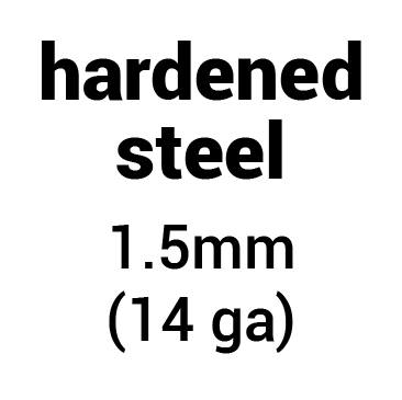 Metal for plate armour: hardened (tempered) steel 1.5 mm (14 ga)