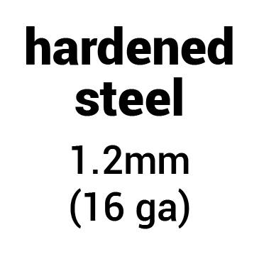 Metal for plate armour: hardened (tempered) steel 1.2 mm (16 ga)