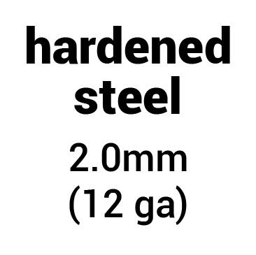 Metal for plate armour: hardened (tempered) steel 2.0 mm (12 ga)