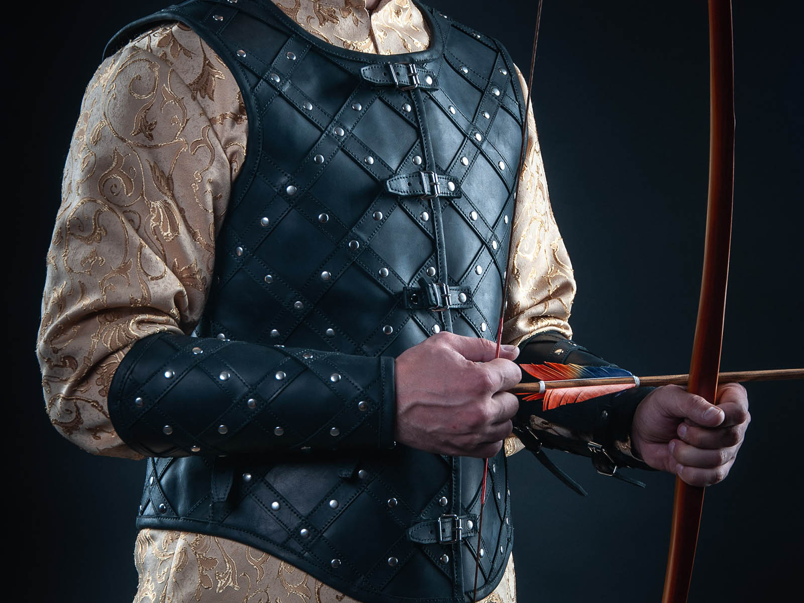 Leather bracers with diamond pattern